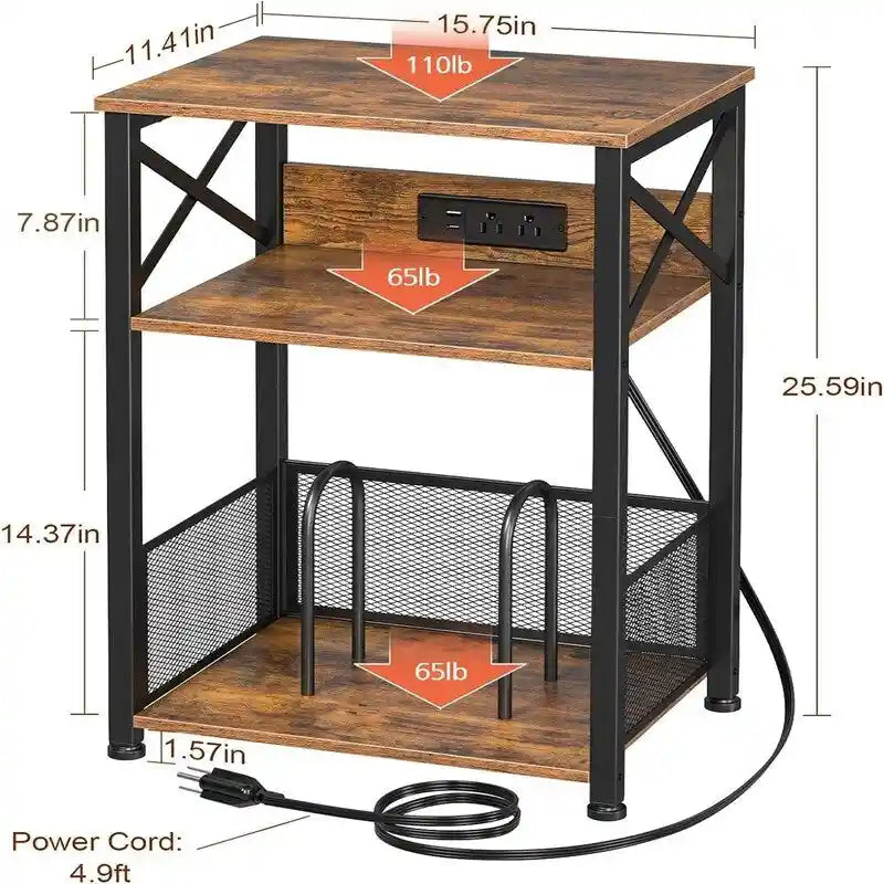 Record Player Stand with Charging Station - 15.75 x 11.41 x 25.59