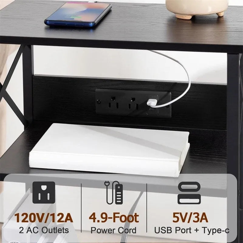 Record Player Stand with Charging Station - 15.75 x 11.41 x 25.59