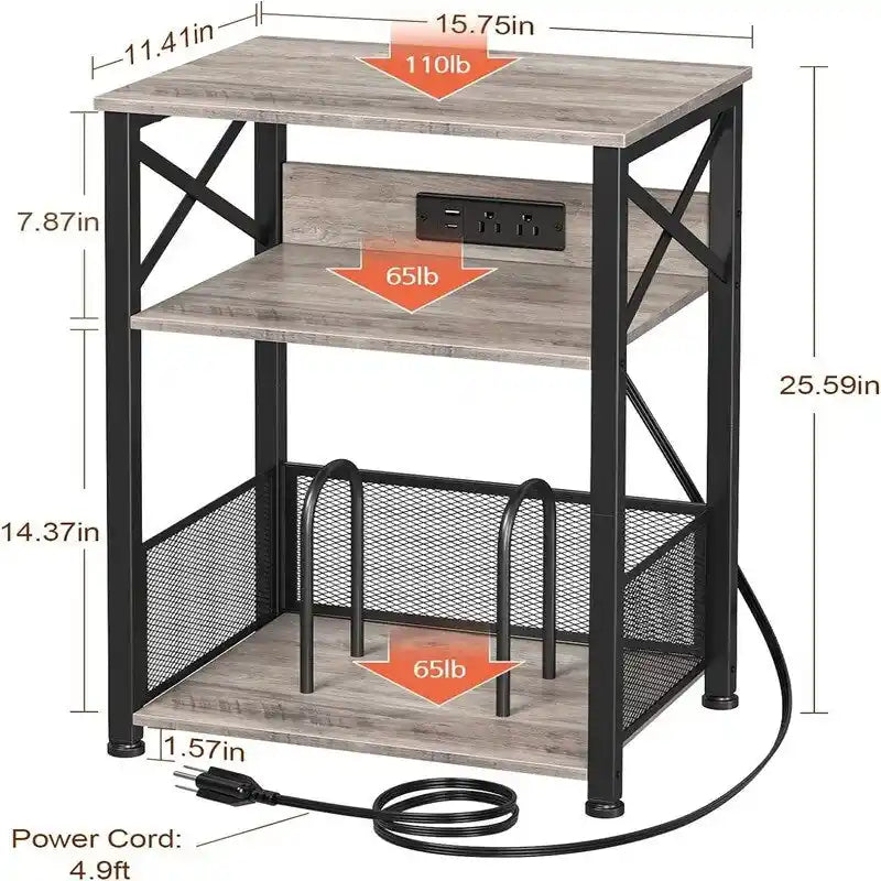 Record Player Stand with Charging Station - 15.75 x 11.41 x 25.59