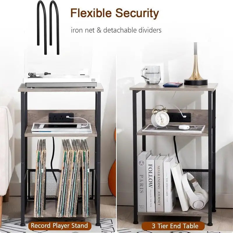 Record Player Stand with Charging Station - 15.75 x 11.41 x 25.59