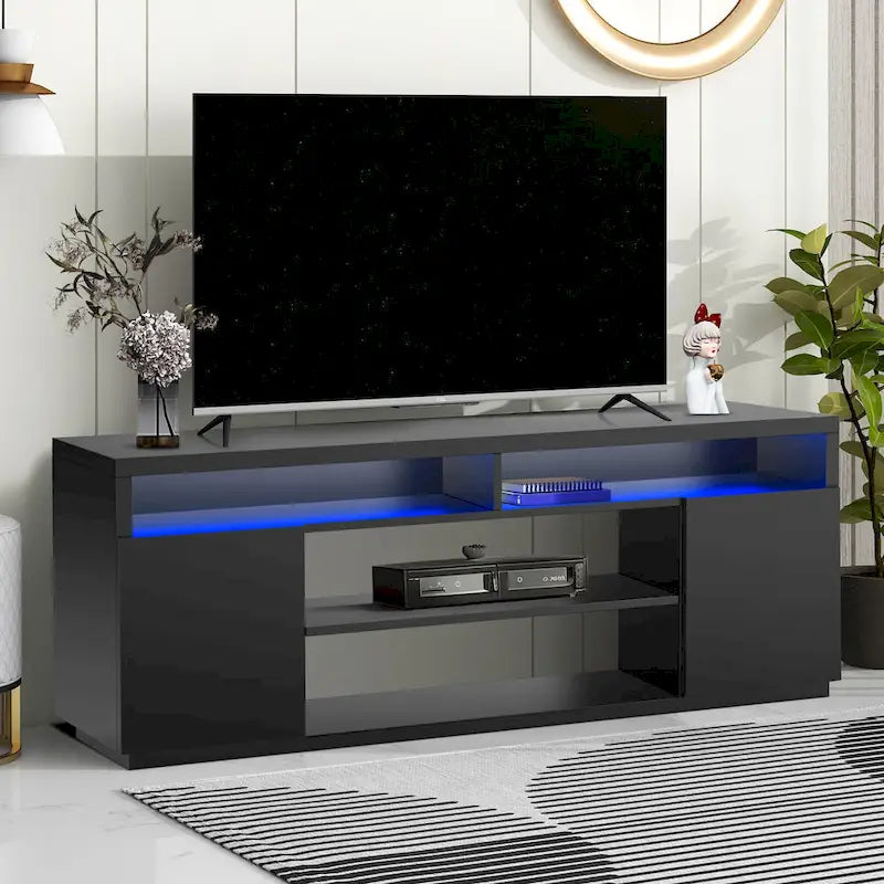 68 Modern Black Rectangular RGB LED TV Stand Media Console for up to 75 TV