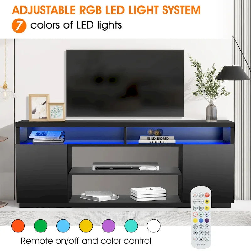 68 Modern Black Rectangular RGB LED TV Stand Media Console for up to 75 TV