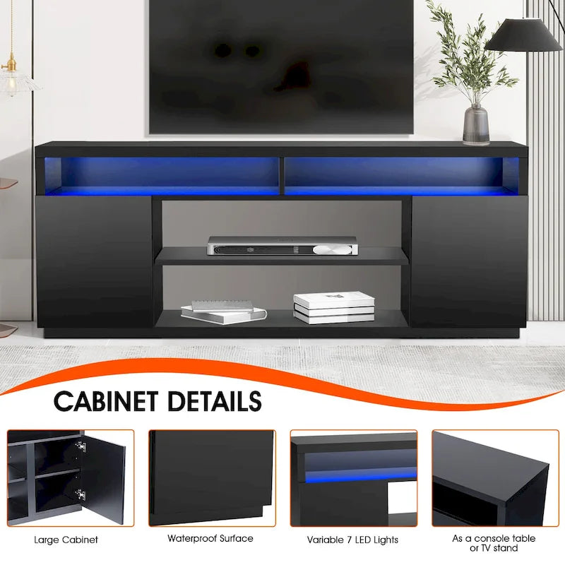 68 Modern Black Rectangular RGB LED TV Stand Media Console for up to 75 TV