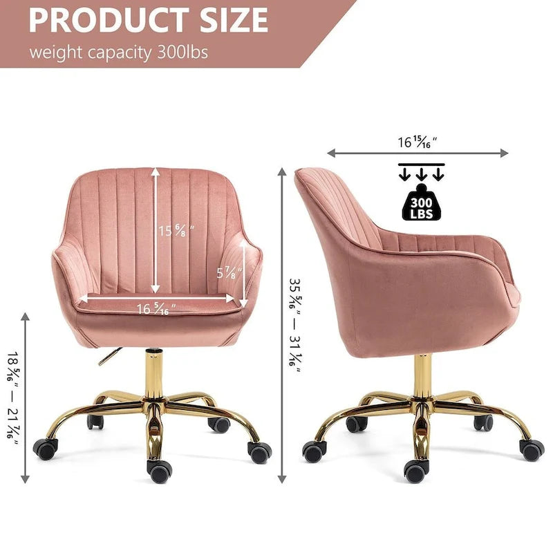 Modern Velvet 360 Degree Swivel Office Chair with Gold Base