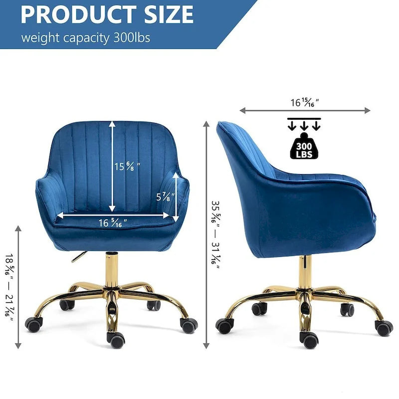 Modern Velvet 360 Degree Swivel Office Chair with Gold Base