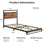 Metal Platform Bed Frame with Wooden Headboard and Footboard
