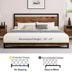 Metal Platform Bed Frame with Wooden Headboard and Footboard