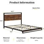 Metal Platform Bed Frame with Wooden Headboard and Footboard